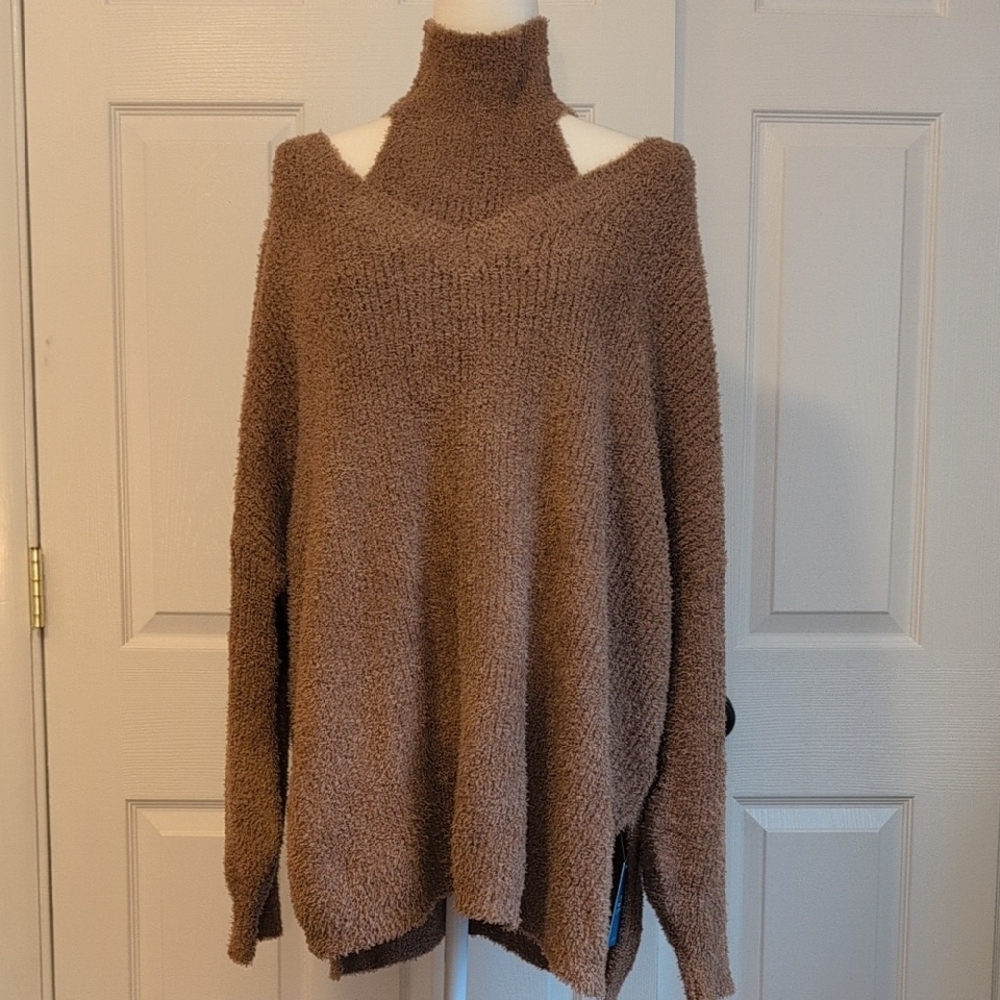 Cupshe Fuzzy Brown Cowl Neck Two Piece Tunic Sweater